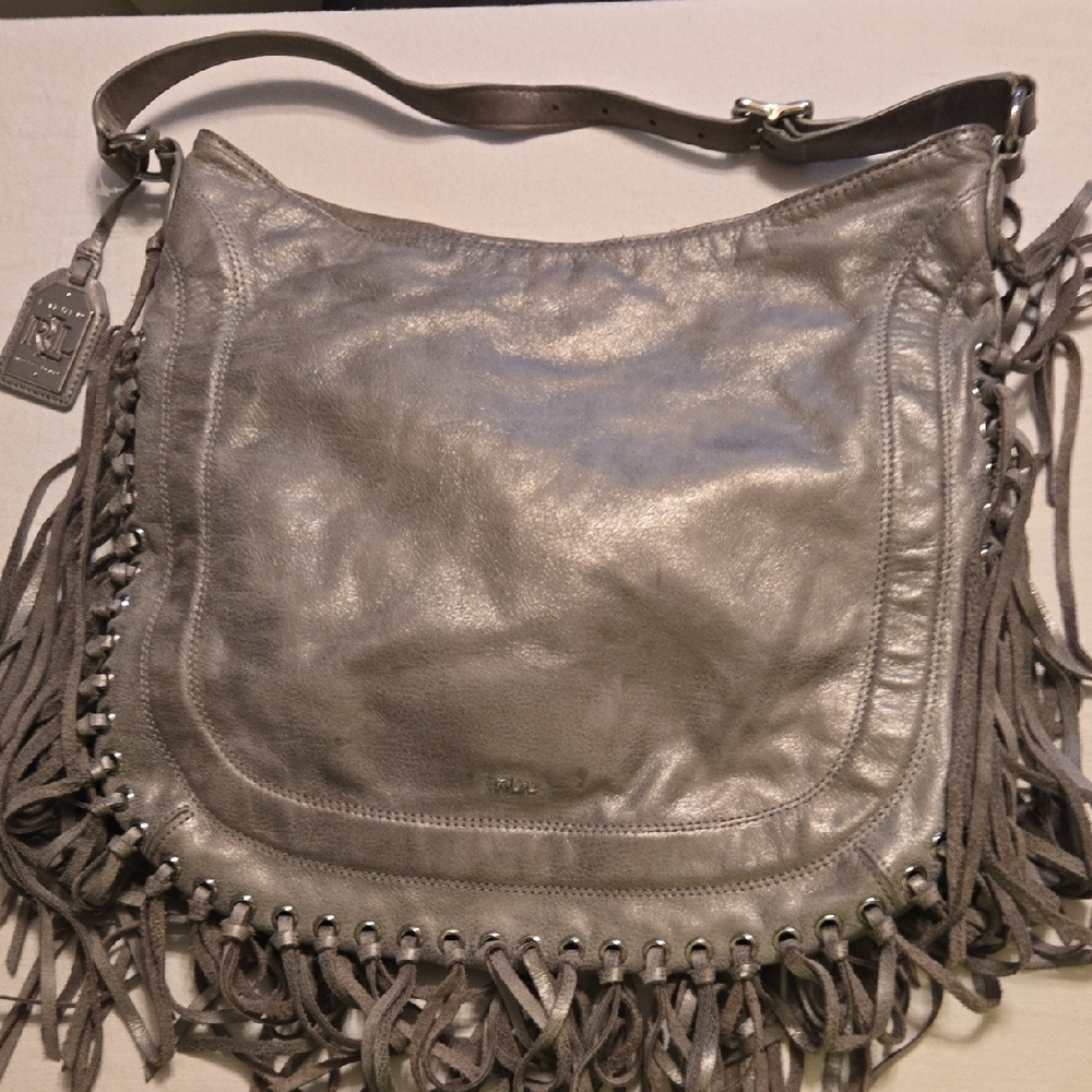 Ralph Lauren Fringed Silver Leather Purse